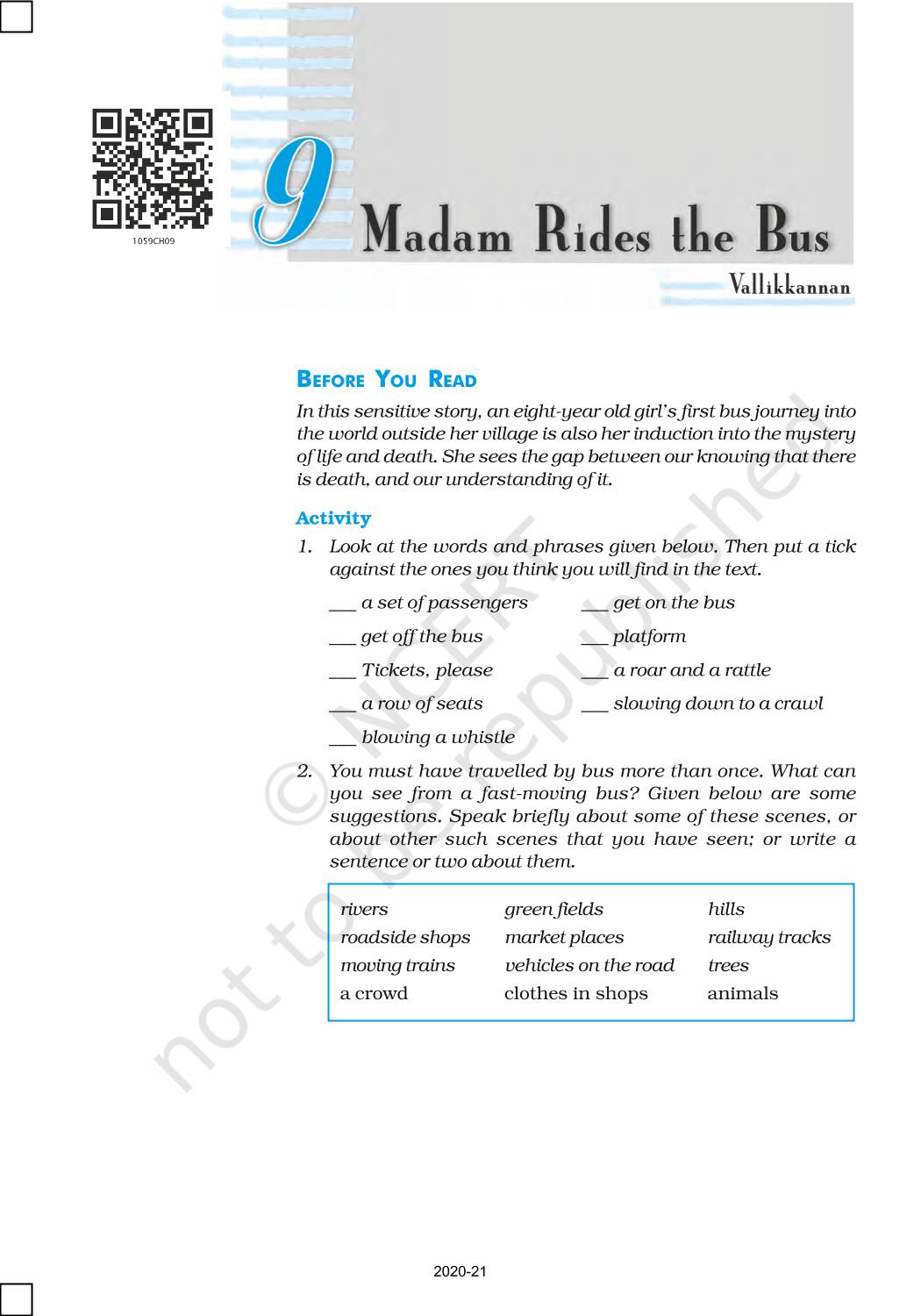 Madam Rides The Bus - NCERT Book of Class 10 First Flight