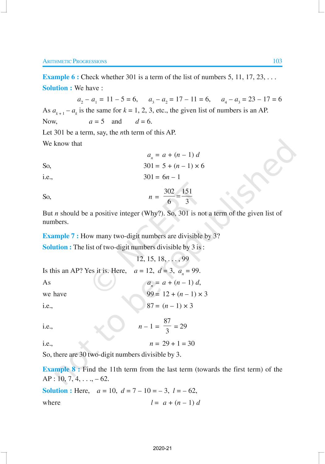 Arithmetic Progressions - NCERT Book of Class 10 Mathematics