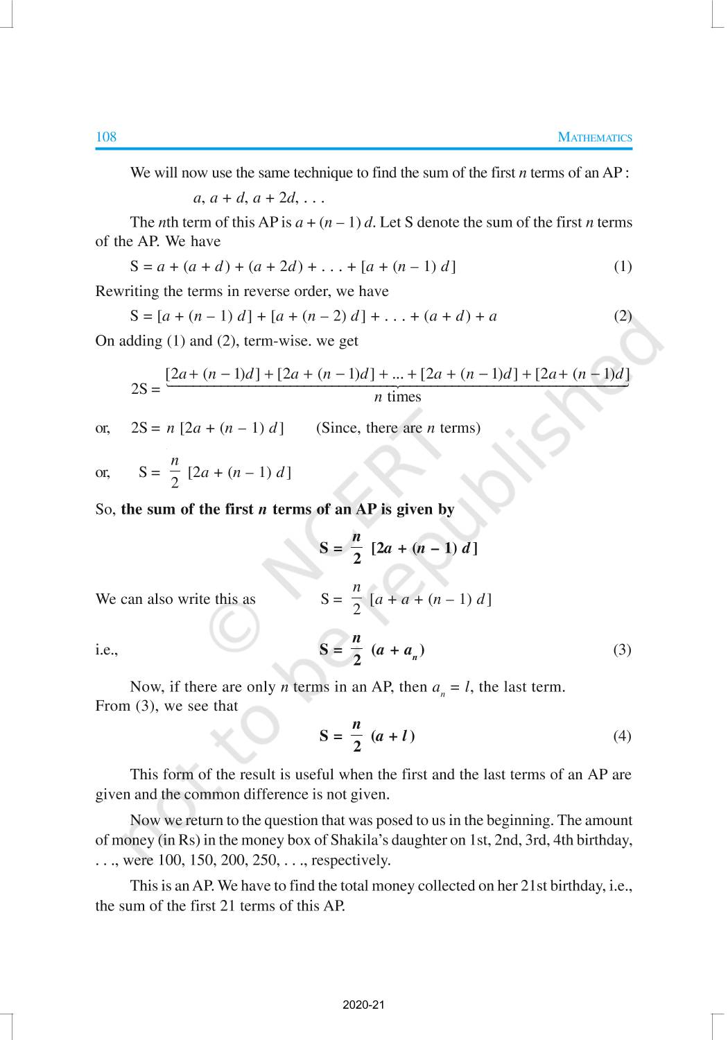 Arithmetic Progressions - NCERT Book of Class 10 Mathematics