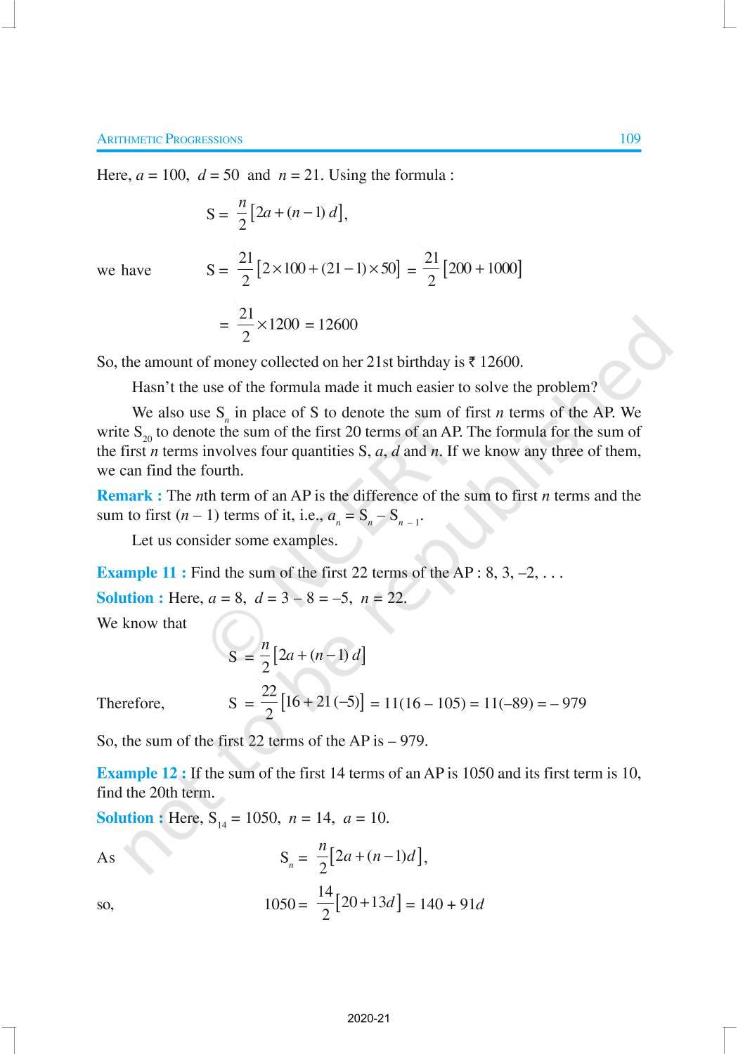 Arithmetic Progressions - NCERT Book of Class 10 Mathematics