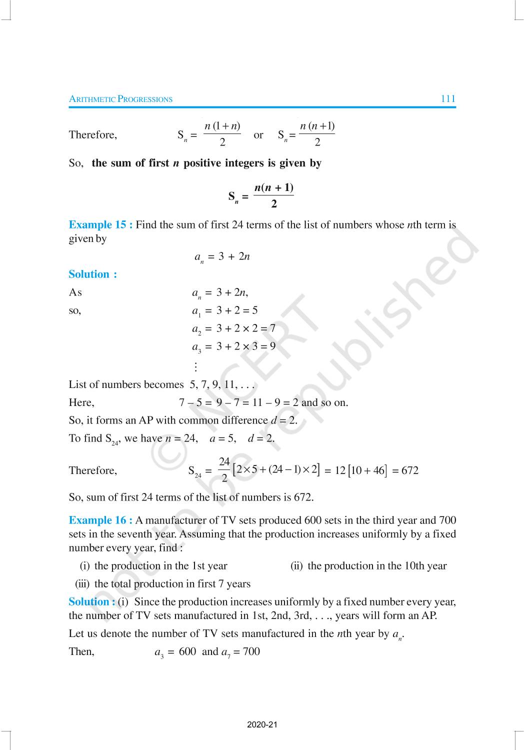 Arithmetic Progressions - NCERT Book of Class 10 Mathematics