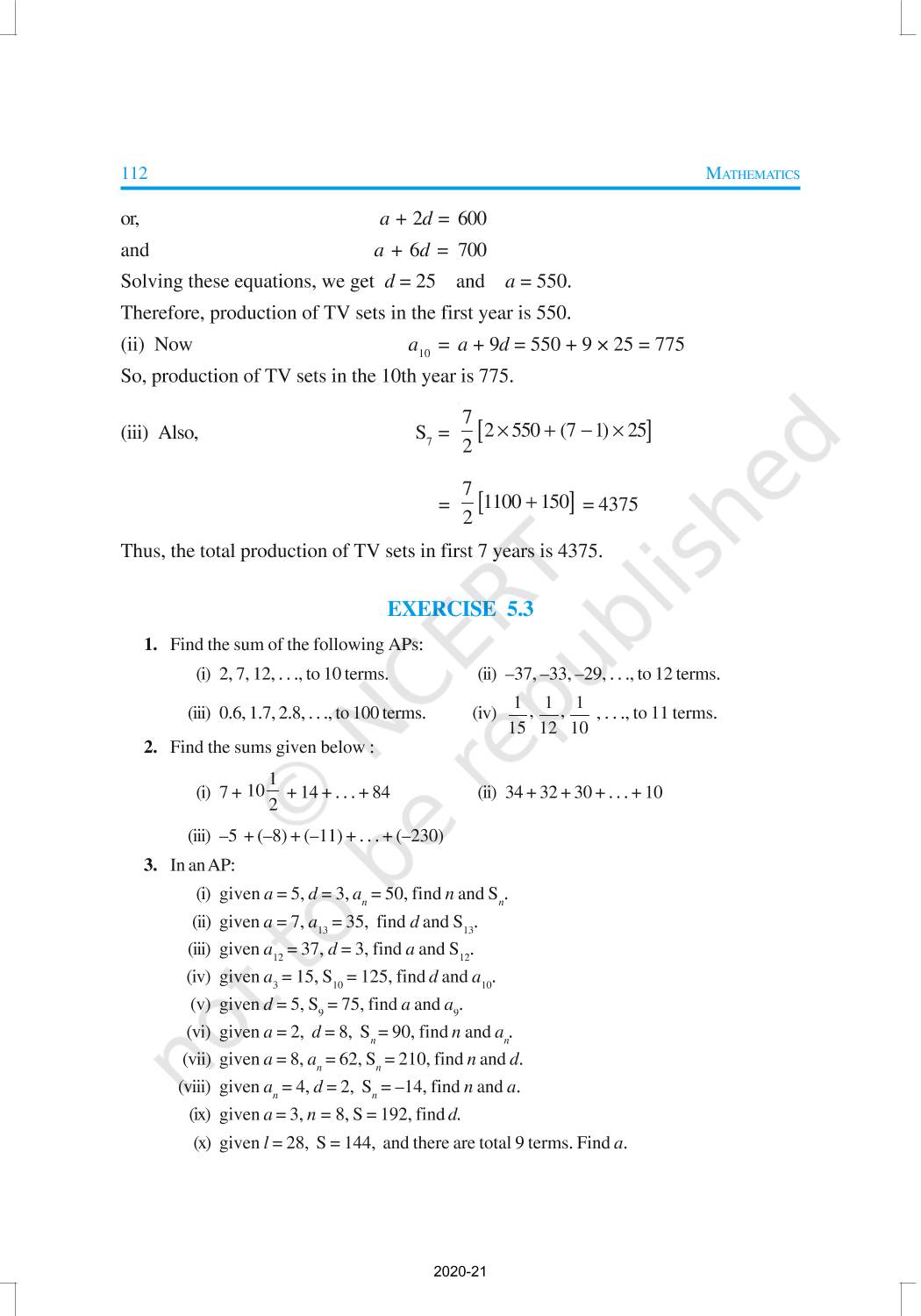 Arithmetic Progressions - NCERT Book of Class 10 Mathematics