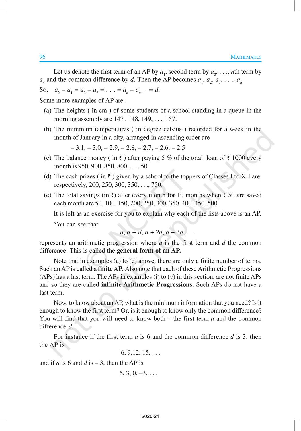 Arithmetic Progressions - NCERT Book of Class 10 Mathematics