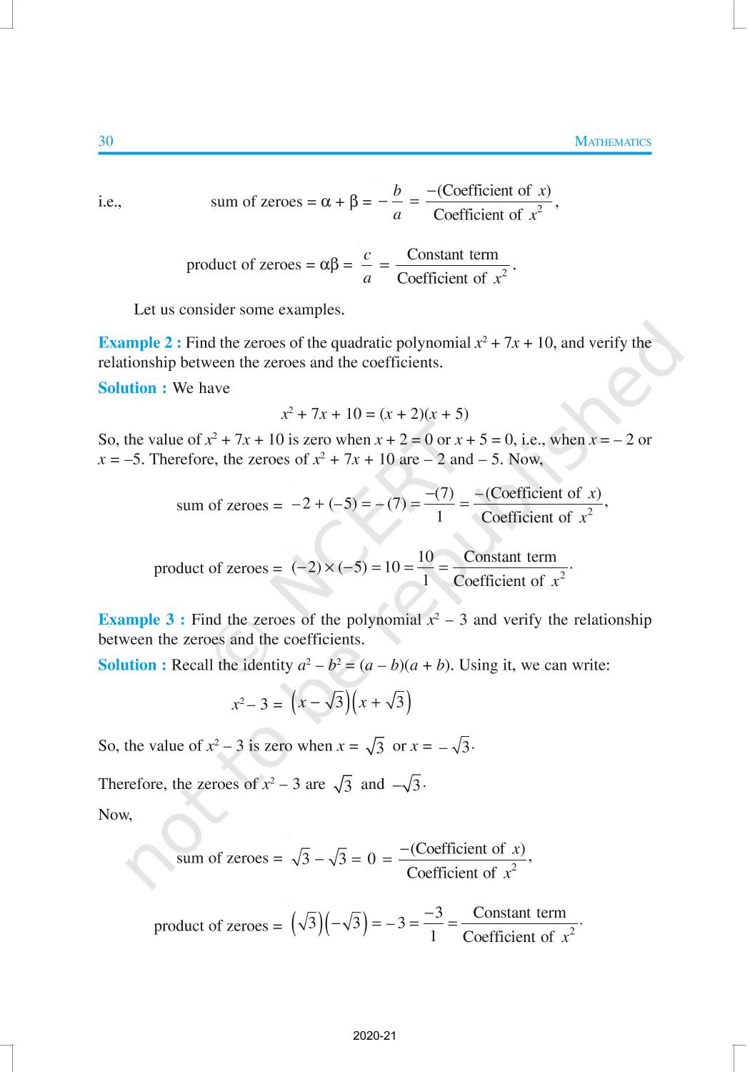 Polynomials - NCERT Book of Class 10 Mathematics