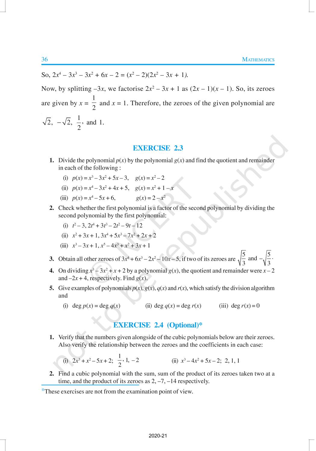 Polynomials - NCERT Book of Class 10 Mathematics