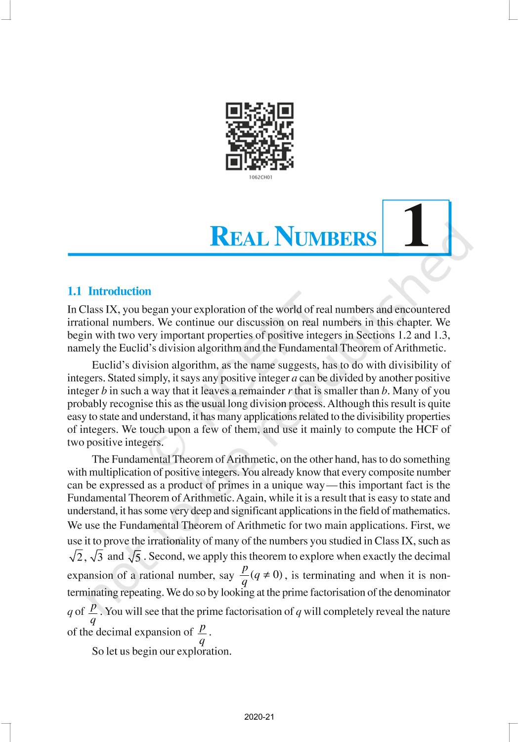 Real Numbers - NCERT Book of Class 10 Mathematics