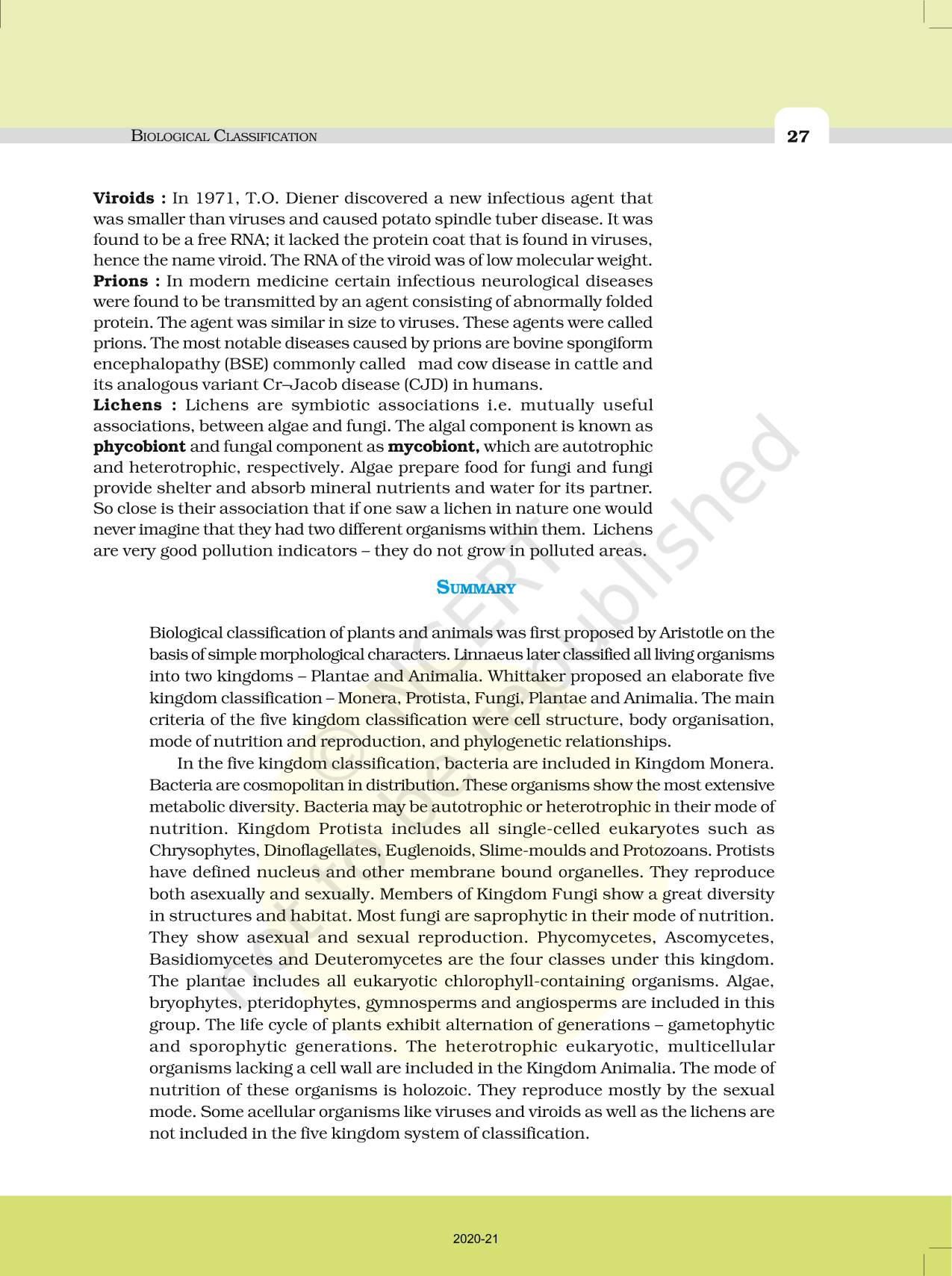 Biological Classification - NCERT Book of Class 11 Biology