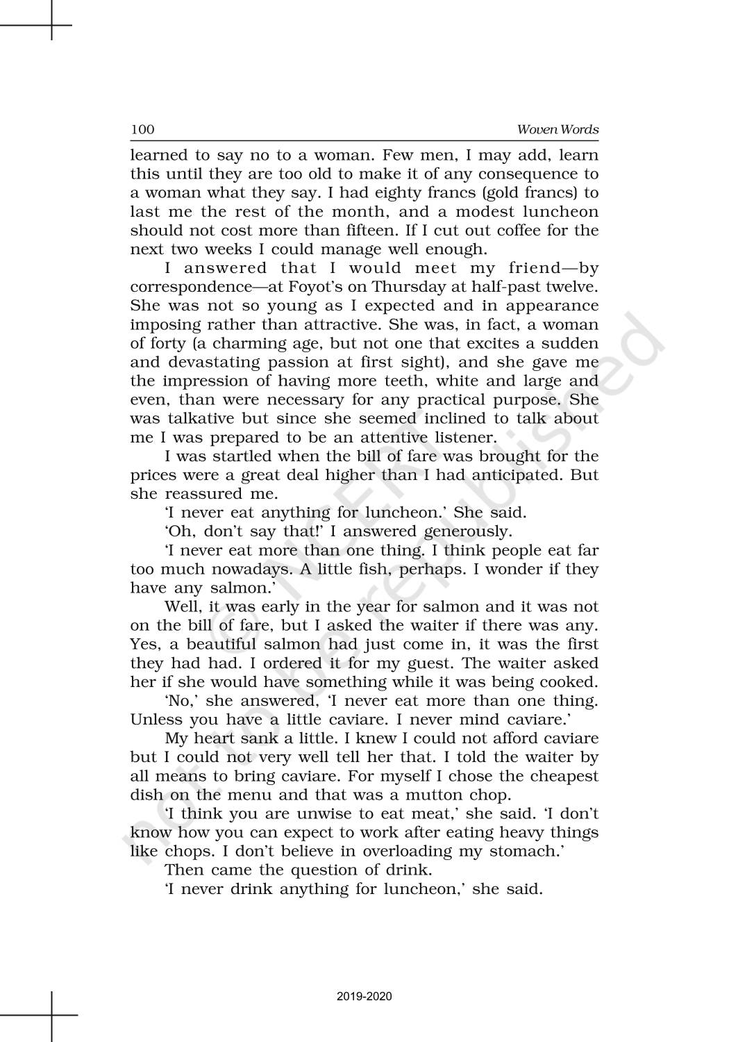 Short Stories 8 The Luncheon - NCERT Book of Class 11 English Woven Words