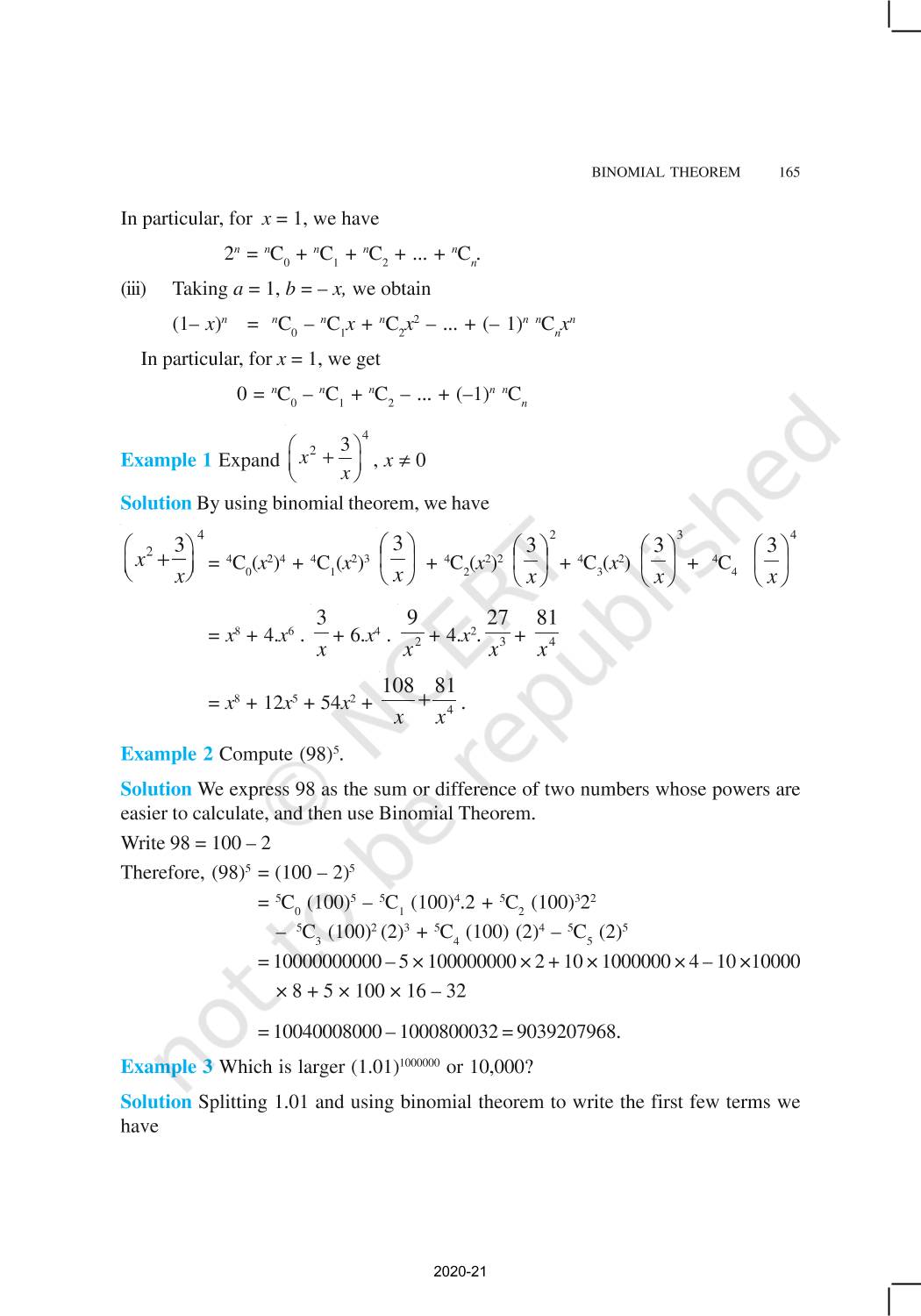 Binomial Theorem - NCERT Book of Class 11 Mathematics