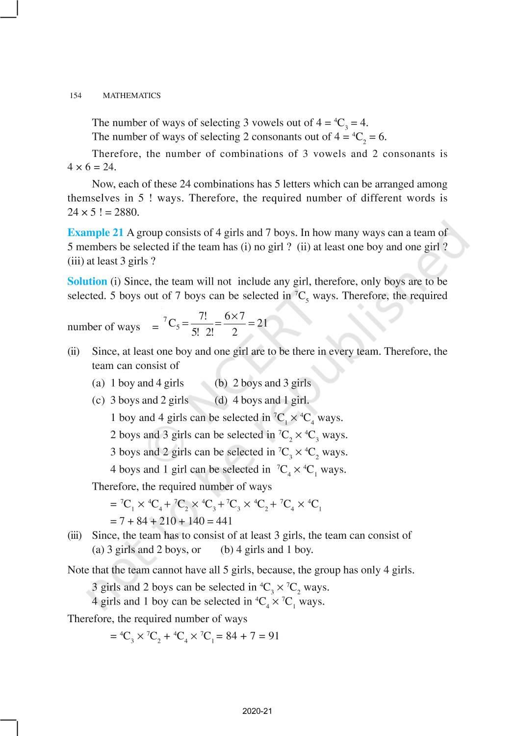 Permutations And Combinations - NCERT Book of Class 11 Mathematics