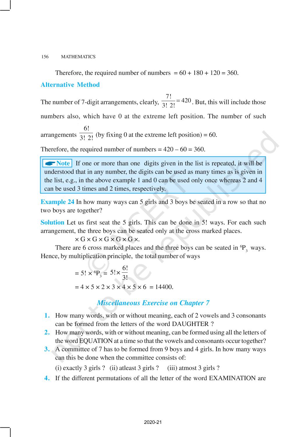 Permutations And Combinations - NCERT Book of Class 11 Mathematics