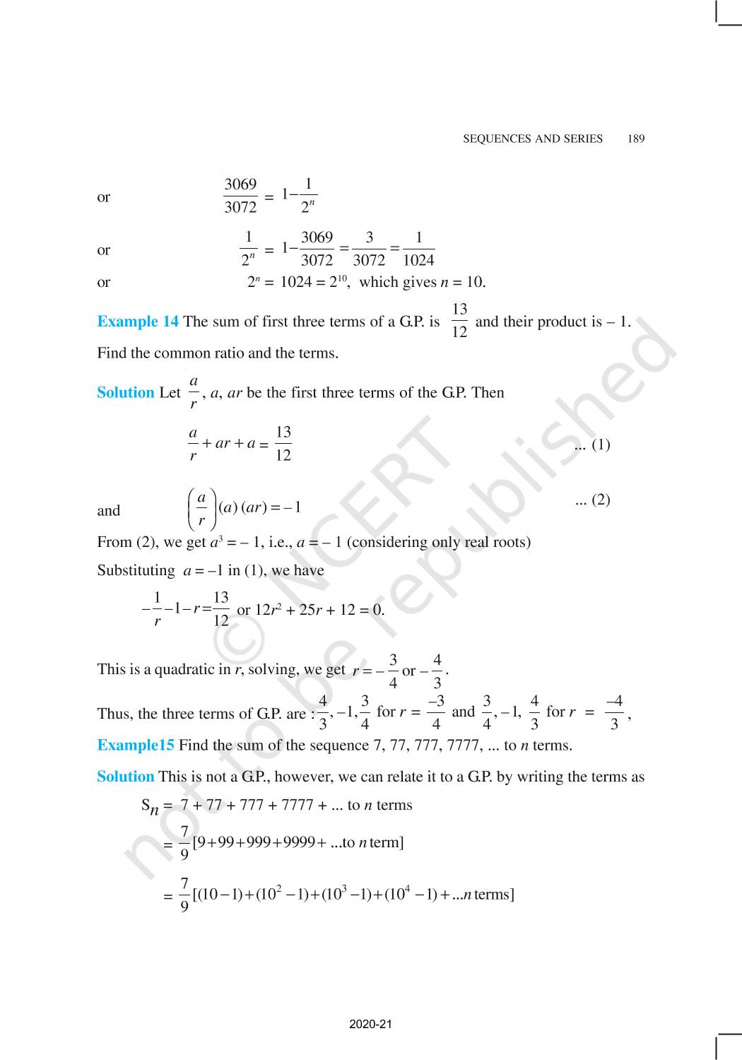 Sequences And Series - NCERT Book of Class 11 Mathematics