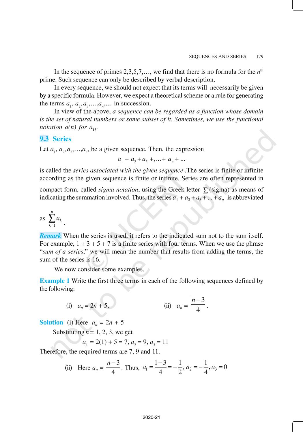 Sequences And Series - NCERT Book of Class 11 Mathematics