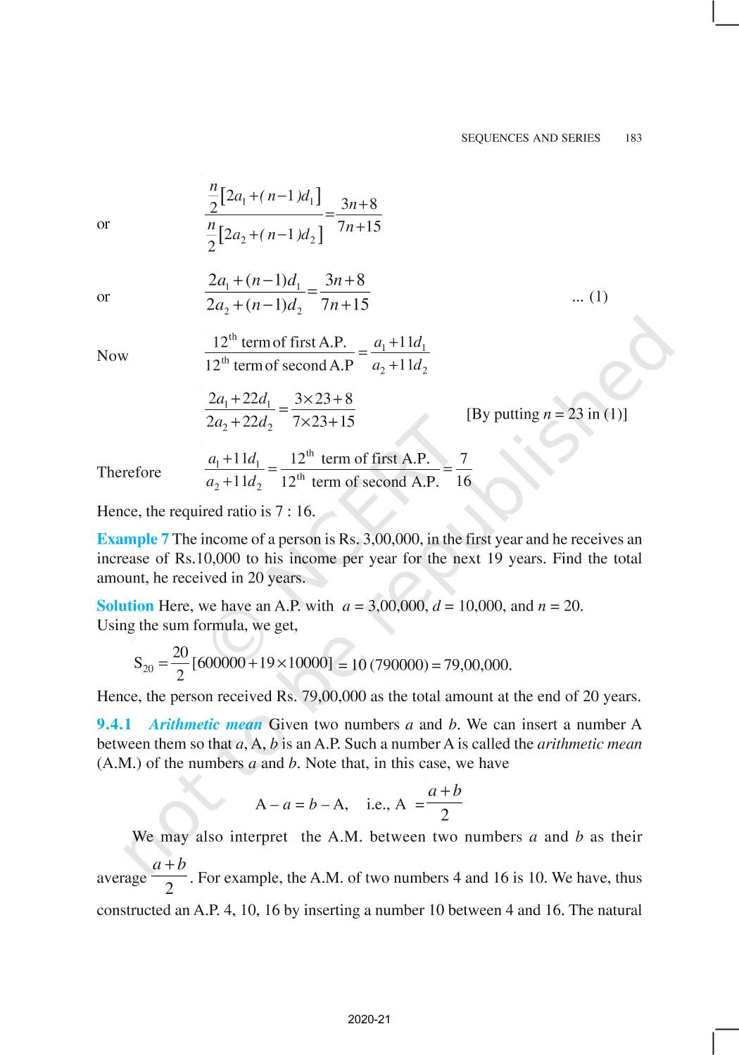 Sequences And Series - NCERT Book of Class 11 Mathematics