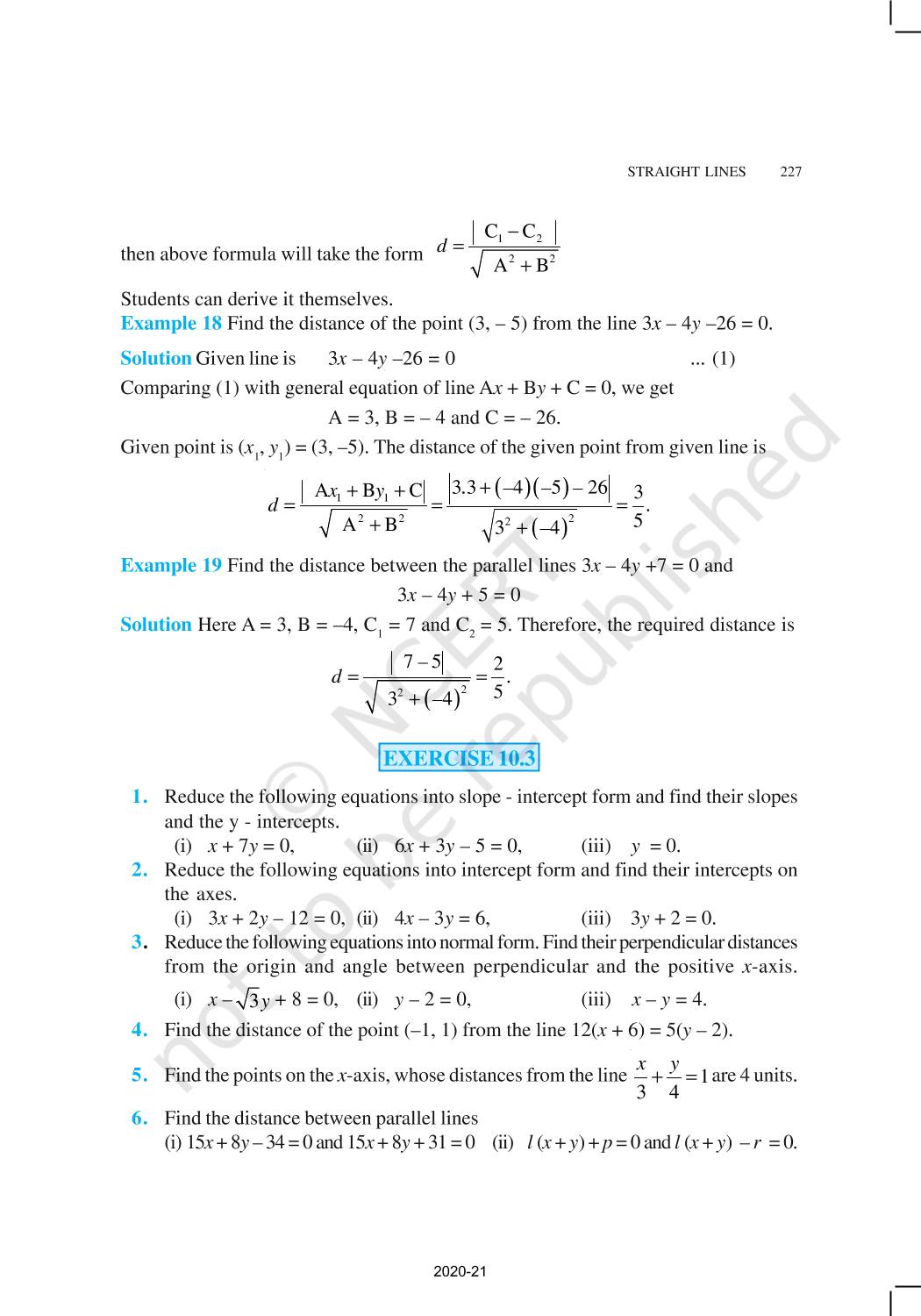 Straight Lines - NCERT Book of Class 11 Mathematics