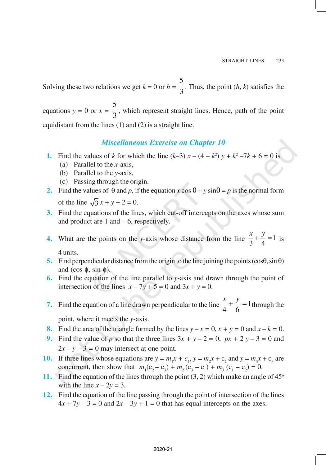 Straight Lines - Ncert Book Of Class 11 Mathematics