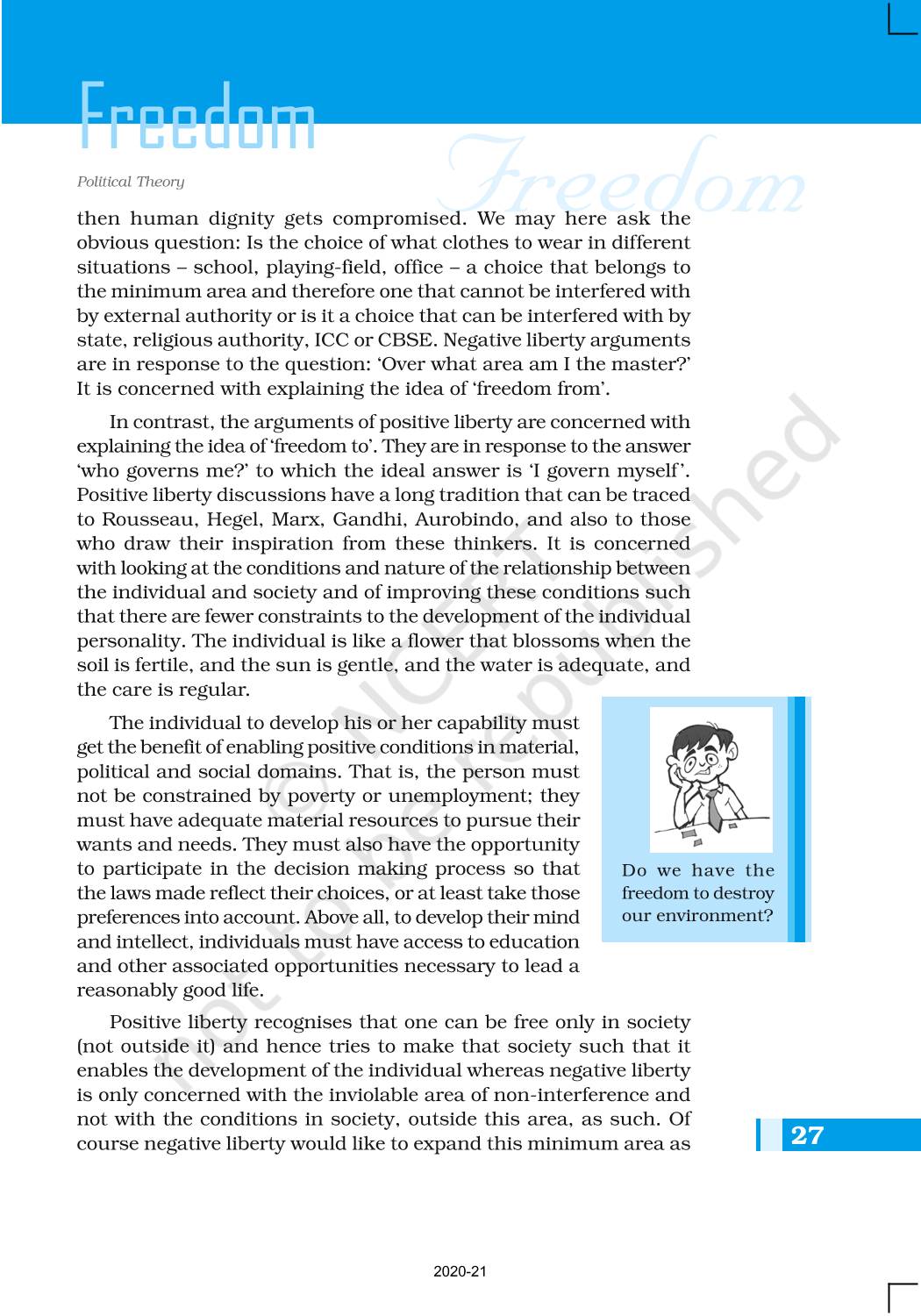 Freedom - NCERT Book of Class 11 Political Theory