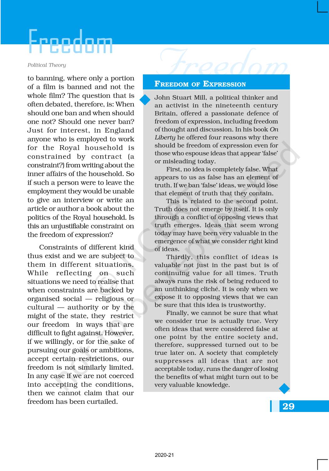 Freedom - NCERT Book of Class 11 Political Theory