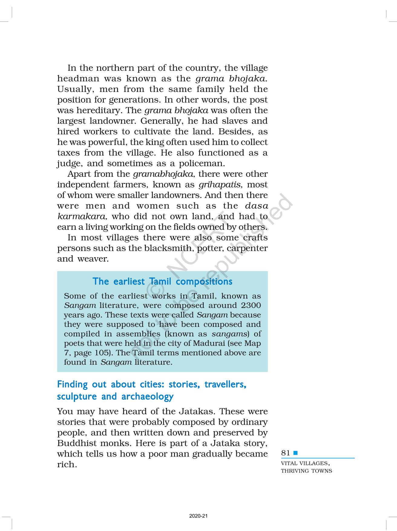 Vital Villages Thriving Towns - NCERT Book of Class 6 History Our Pasts I