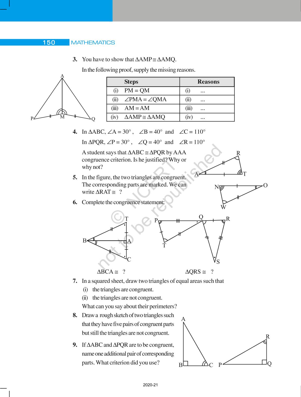 Congruence Of Triangles - NCERT Book of Class 7 Mathematics