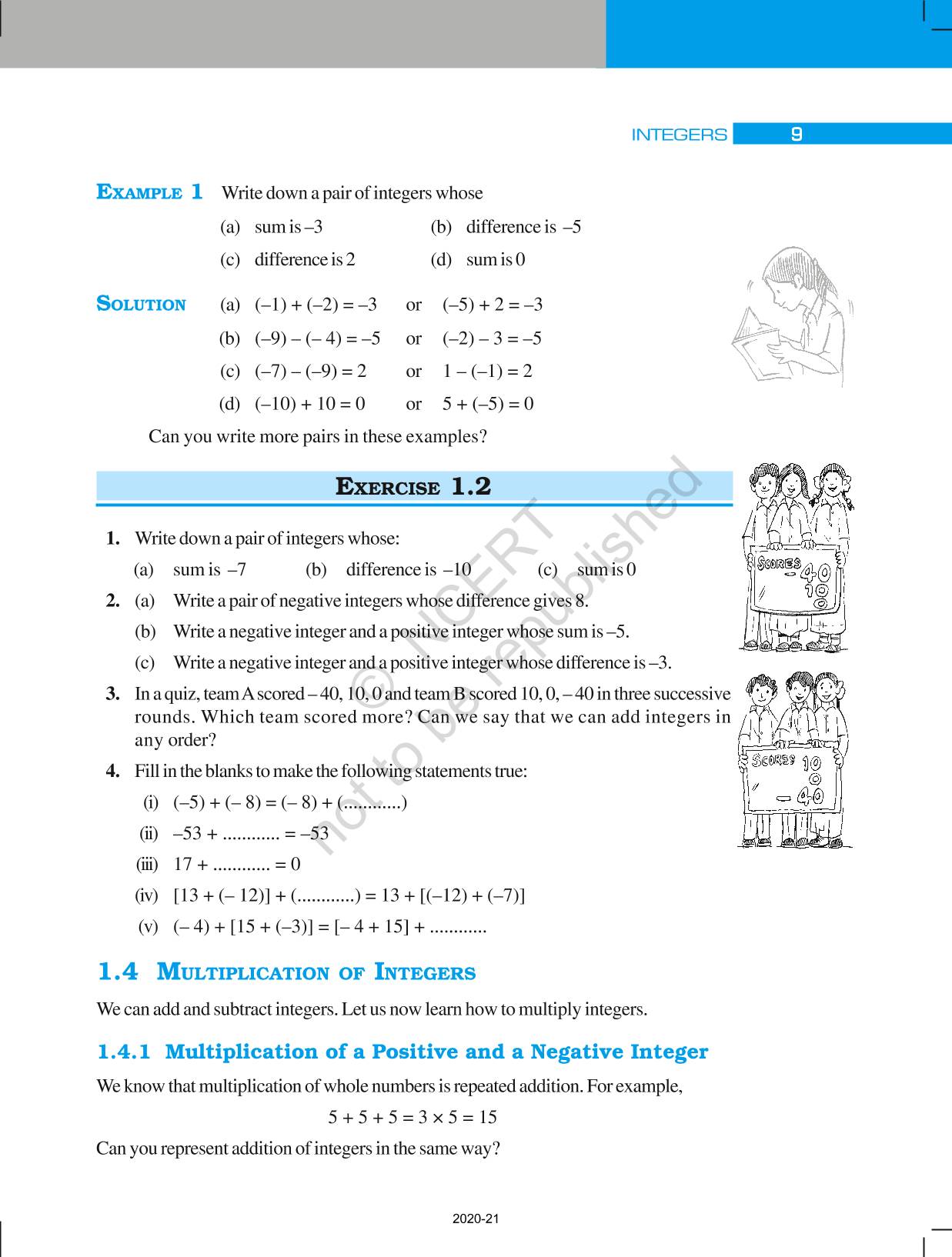 Integers - NCERT Book of Class 7 Mathematics