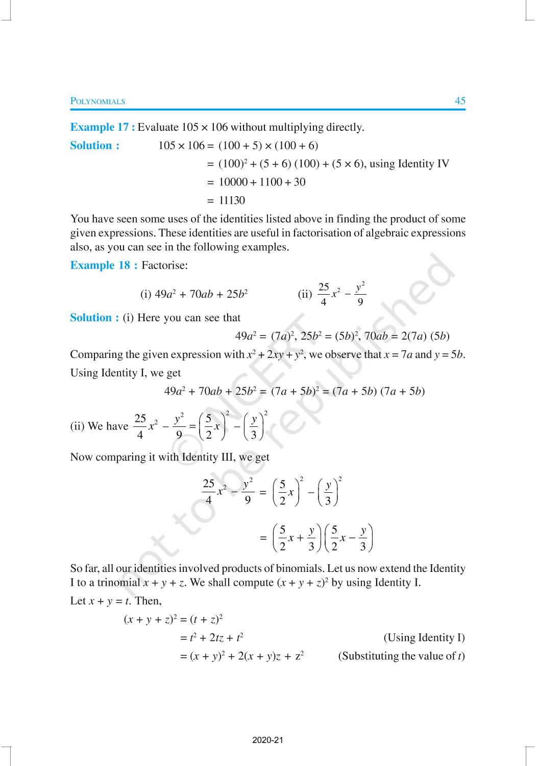 Polynomials - NCERT Book of Class 9 Mathematics